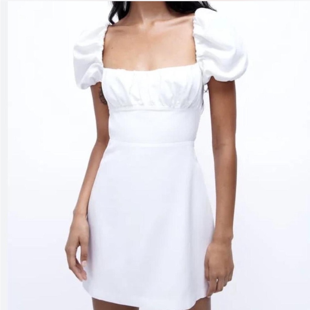 Zara White Puff Sleeve Mini Dress